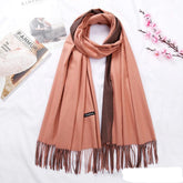 FBT - Double Sided Winter Women Cashmere Fringe Scarf - FashionByTeresa